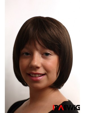 Straight Chin Length Brown Synthetic Capless Kids Wigs