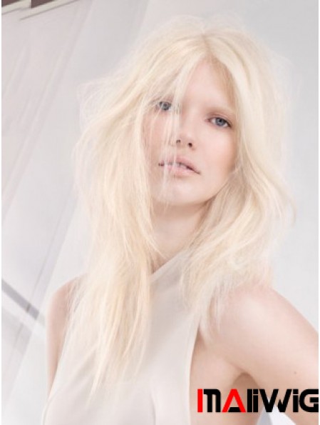 Lace Front Without Bangs Long Straight 18 inch Platinum Blonde Soft Fashion Wigs