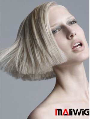 Capless Grey Chin Length Straight 10 inch Platinum Blonde Popular Fashion Wigs