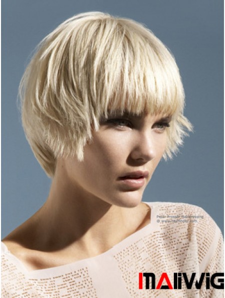 Monofilament Boycuts Short Straight 10 inch Platinum Blonde Convenient Fashion Wigs