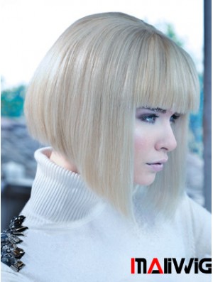 Lace Front Bobs Chin Length Straight 12 inch Platinum Blonde No-Fuss Fashion Wigs