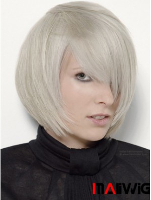 Capless Grey Chin Length Straight 12 inch Platinum Blonde Stylish Fashion Wigs