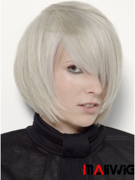 Capless Grey Chin Length Straight 12 inch Platinum Blonde Stylish Fashion Wigs