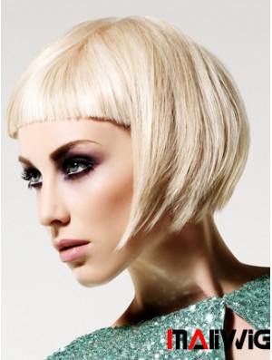 Monofilament Bobs Short Straight 10 inch Platinum Blonde Hairstyles Fashion Wigs