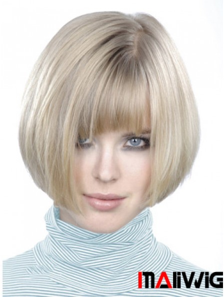 Monofilament Bobs Short Straight 10 inch Platinum Blonde Style Fashion Wigs