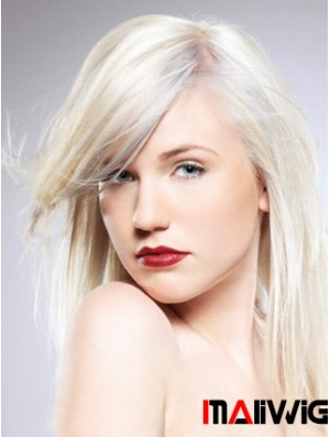 Capless With Bangs Long Straight 16 inch Platinum Blonde Convenient Fashion Wigs