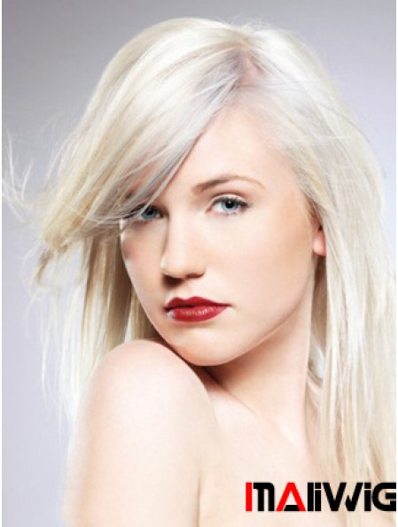 Capless With Bangs Long Straight 16 inch Platinum Blonde Convenient Fashion Wigs