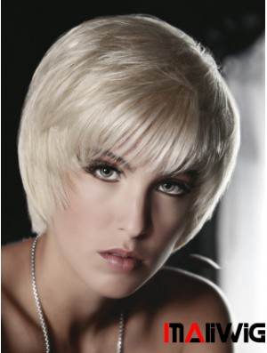 Monofilament Grey Short Straight 8 inch Platinum Blonde Great Fashion Wigs