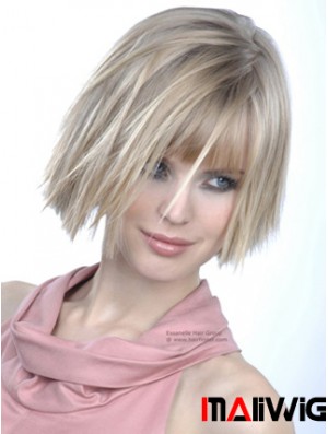 Monofilament Bobs Chin Length Straight 10 inch Platinum Blonde Good Fashion Wigs