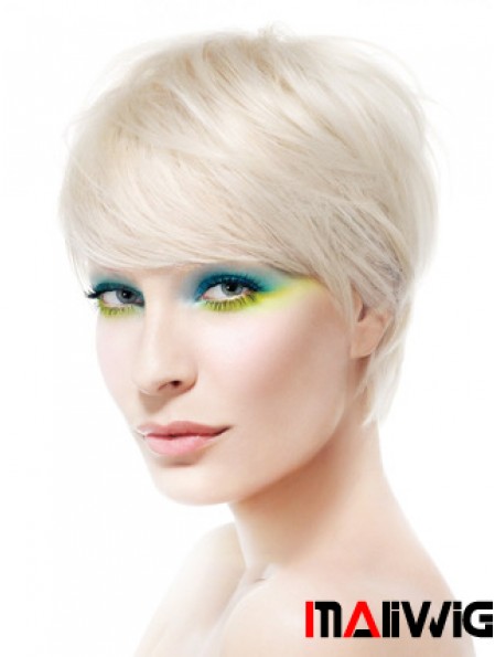 Lace Front Boycuts Short Straight 8 inch Platinum Blonde Soft Fashion Wigs