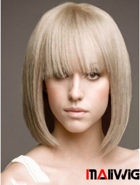 Full Lace Bobs Chin Length Straight 12 inch Platinum Blonde Beautiful Fashion Wigs