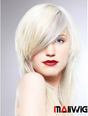 Lace Front With Bangs Long Straight 16 inch Platinum Blonde Fashionable Fashion Wigs