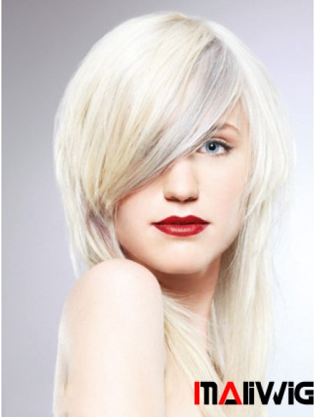 Lace Front With Bangs Long Straight 16 inch Platinum Blonde Fashionable Fashion Wigs