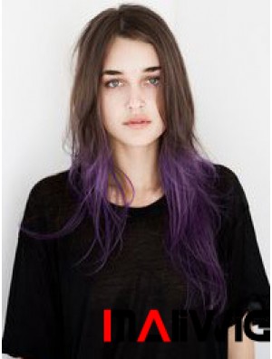 Designed Ombre/2 Tone Long Wavy Without Bangs 24 inch Human Lace Wigs