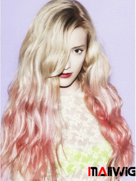 Cheap Ombre/2 Tone Long Wavy With Bangs 26 inch Human Lace Wigs