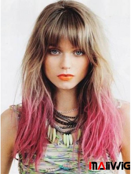 Perfect Ombre/2 Tone Long Straight With Bangs 22 inch Human Lace Wigs