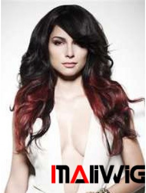 Stylish Ombre/2 Tone Long Wavy With Bangs 22 inch Human Lace Wigs