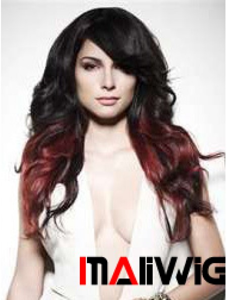 Stylish Ombre/2 Tone Long Wavy With Bangs 22 inch Human Lace Wigs