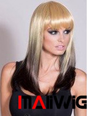 Affordable Ombre/2 Tone Long Straight With Bangs 20 inch Human Lace Wigs