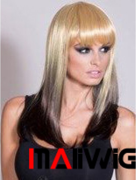 Affordable Ombre/2 Tone Long Straight With Bangs 20 inch Human Lace Wigs