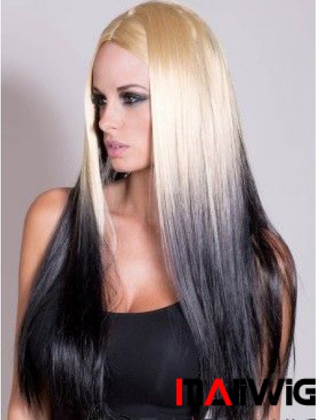 Suitable Ombre/2 Tone Long Straight Without Bangs 22 inch Human Lace Wigs