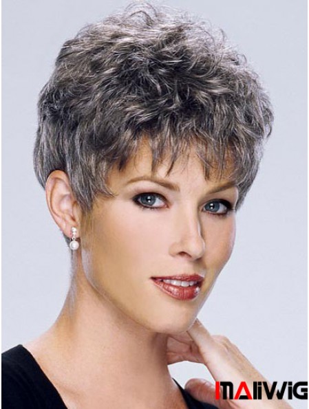 Comfortable White Wigs For Elderly Lady Cropped Length Capless Grey Cut