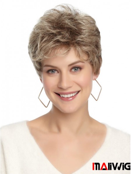 Synthetic Affordable Cropped Wavy Grey Wigs