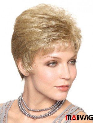 Blonde Cropped Straight Capless Boycuts 6inch Trendy Synthetic Wigs For Elderly Lady