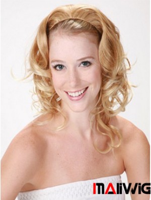 Shoulder Length Curly Blonde Style Synthetic Half Wigs