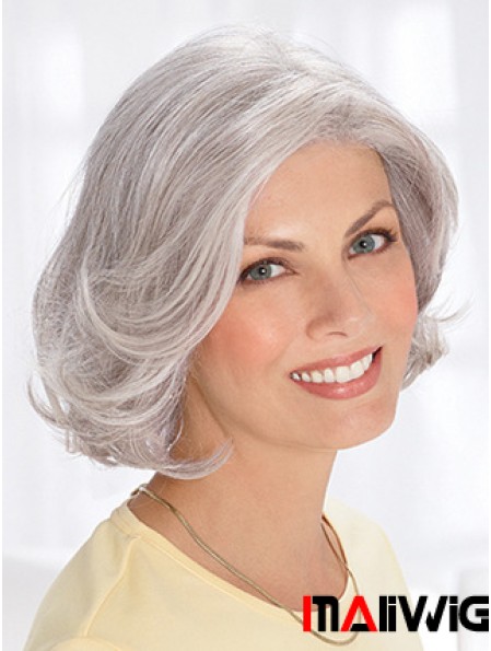 Natural Grey Short Wig Remy Human Wavy Style Chin Length With Capless