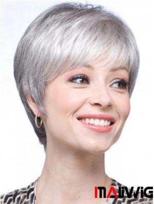 Short Wigs UK Straight Style With Capless Grey Cut