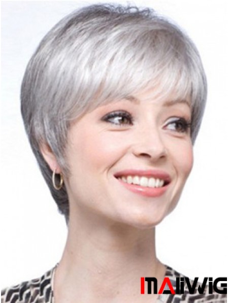 Short Wigs UK Straight Style With Capless Grey Cut