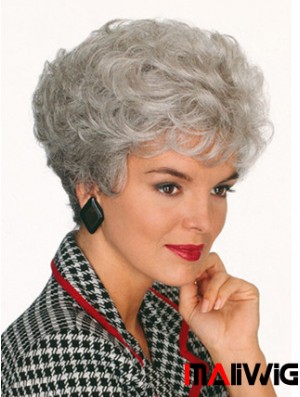 Professional Wigs With Capless Curly Style Short Length Grey Cut