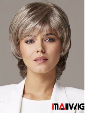 Cheap Wavy Capless 10 inch Sleek Short Grey Wigs Canada