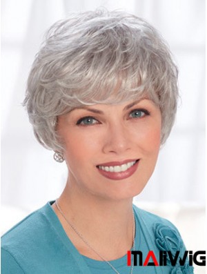 Lace Front Wigs Human Hair Short Length Wavy Style Grey Cut