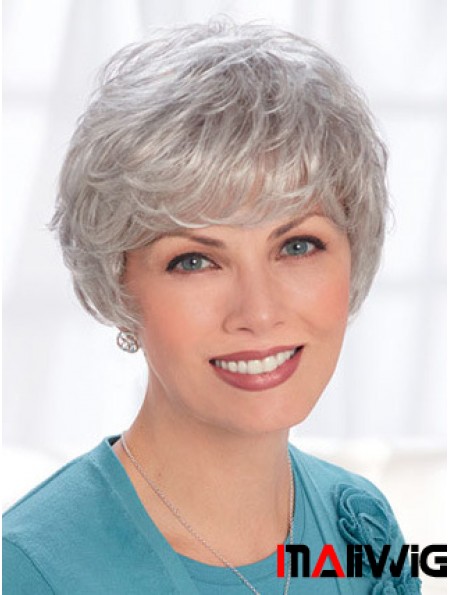 Lace Front Wigs Human Hair Short Length Wavy Style Grey Cut