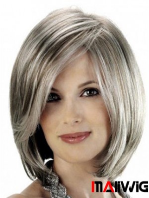 Straight Lace Front 12 inch Stylish Chin Length Grey Wigs