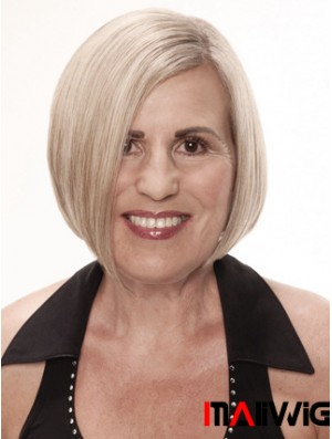 Remy Human Grey Short Straight Monofilament Platinum Blonde Wigs