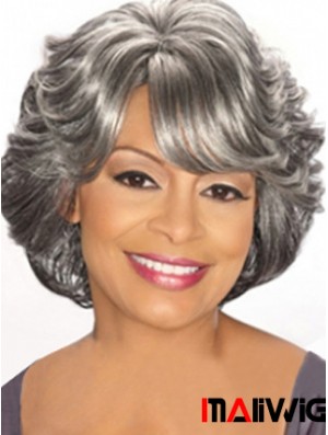 Capless Chin Length Grey Wavy Cheap Synthetic Wigs