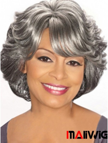 Capless Chin Length Grey Wavy Cheap Synthetic Wigs