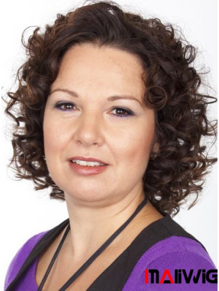 Sassy Brown Short Curly Without Bangs 12 inch Human Hair Wigs