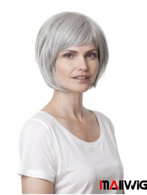 Synthetic Soft Chin Length Straight Grey Wigs