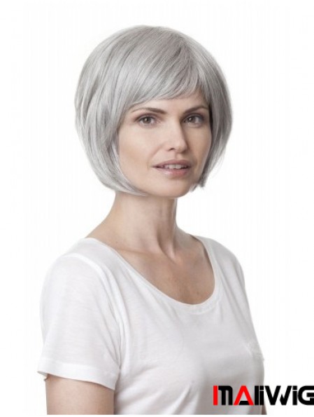 Synthetic Soft Chin Length Straight Grey Wigs