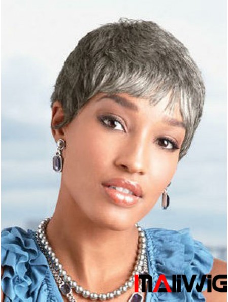 Ladies Grey Wigs Chin Length Straight Style Grey Cut