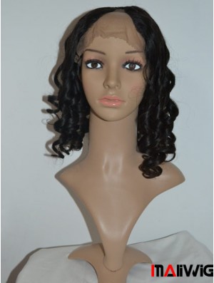 14 inch Lace Front Curly Black No-Fuss U Part Wigs