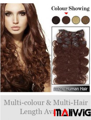High Quality Auburn Wavy Remy Human Hair Clip In Hair Extensions