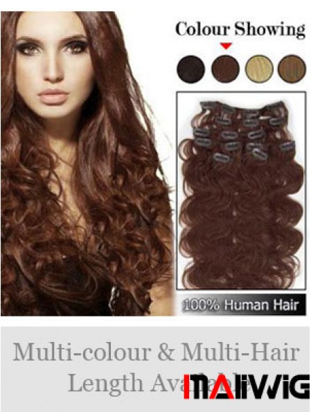High Quality Auburn Wavy Remy Human Hair Clip In Hair Extensions