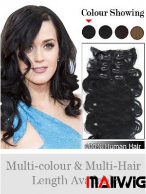 Online Black Wavy Remy Human Hair Clip In Hair Extensions