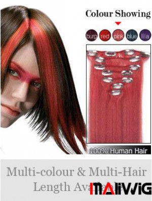 Comfortable Red Straight Remy Human Hair Clip In Hair Extensions