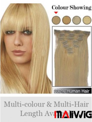 Trendy Blonde Straight Remy Human Hair Clip In Hair Extensions